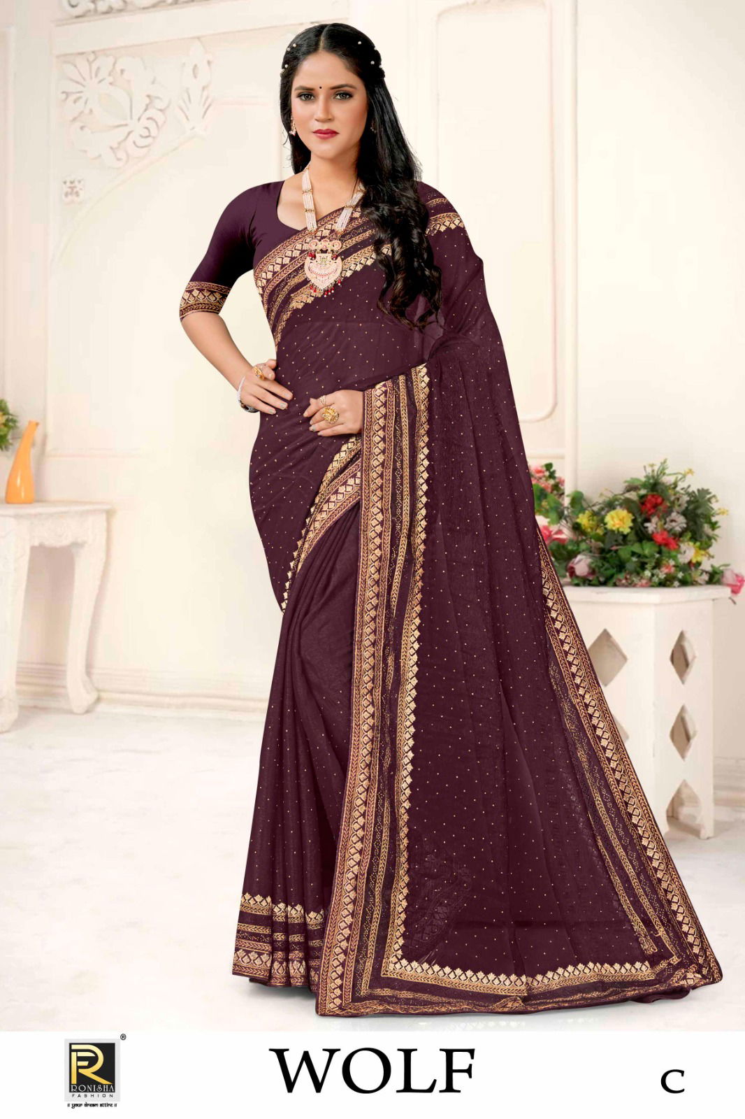 Ronisha Wolf A To D Shimmer Embroidery Designer Sarees Wholesale Shop In Surat

